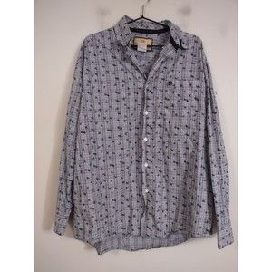 Vintage Wrangler rodeo Shirt Men Large Floral Blue Gray Casual Button Up western
